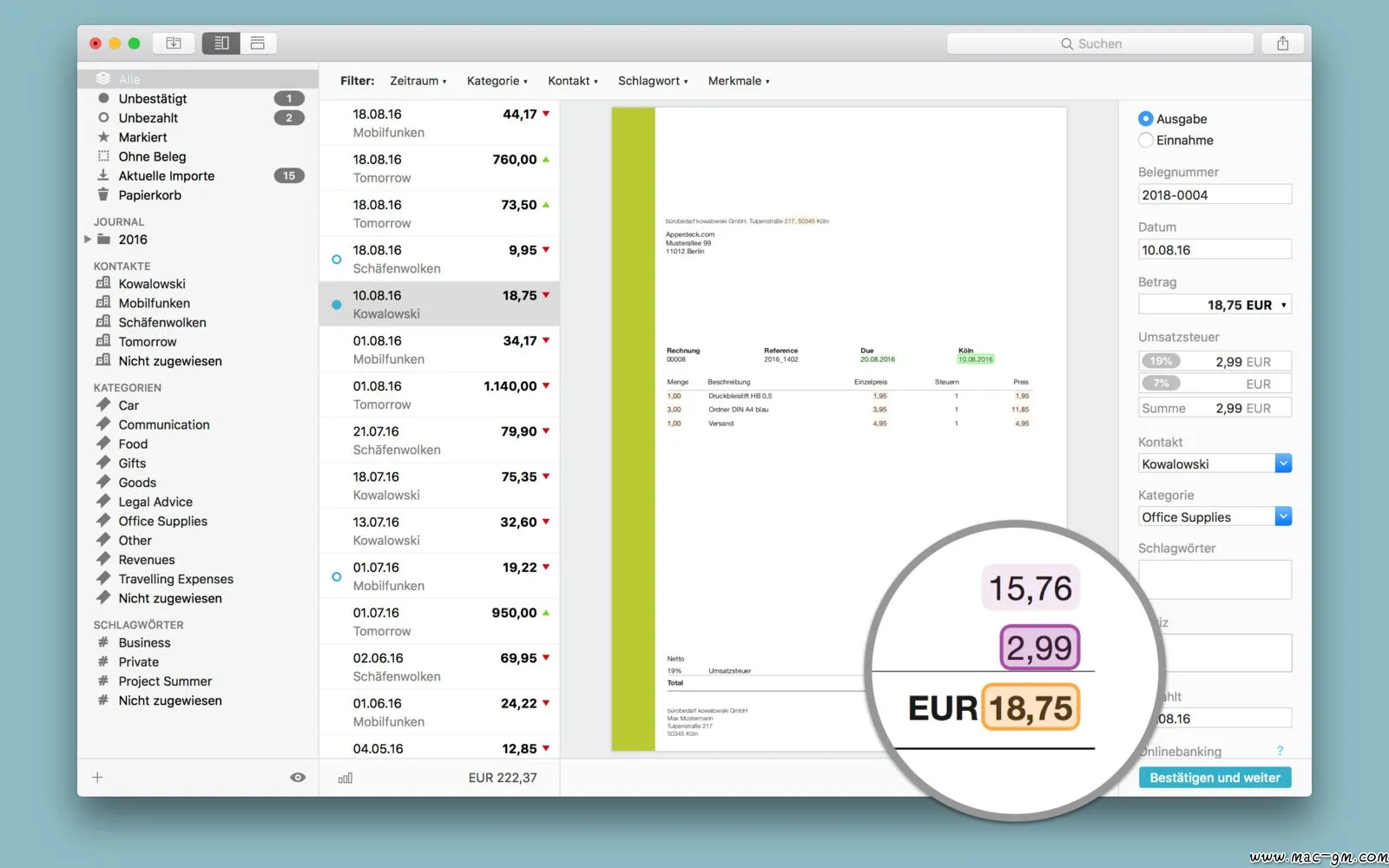 Receipts v1.15 发票收据归纳软件 Mac版 For Mac 邮件工具 浏览器工具 图像工具 文件管理 英文版