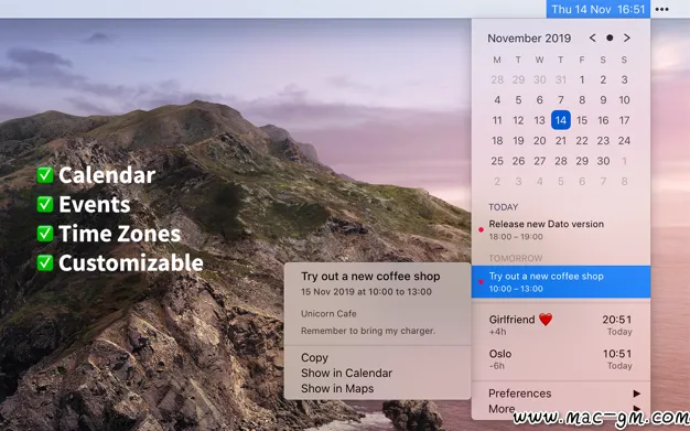 Dato v5.8.3 菜单栏日历应用 Mac版 For Mac 菜单栏工具 文本编辑 英文版