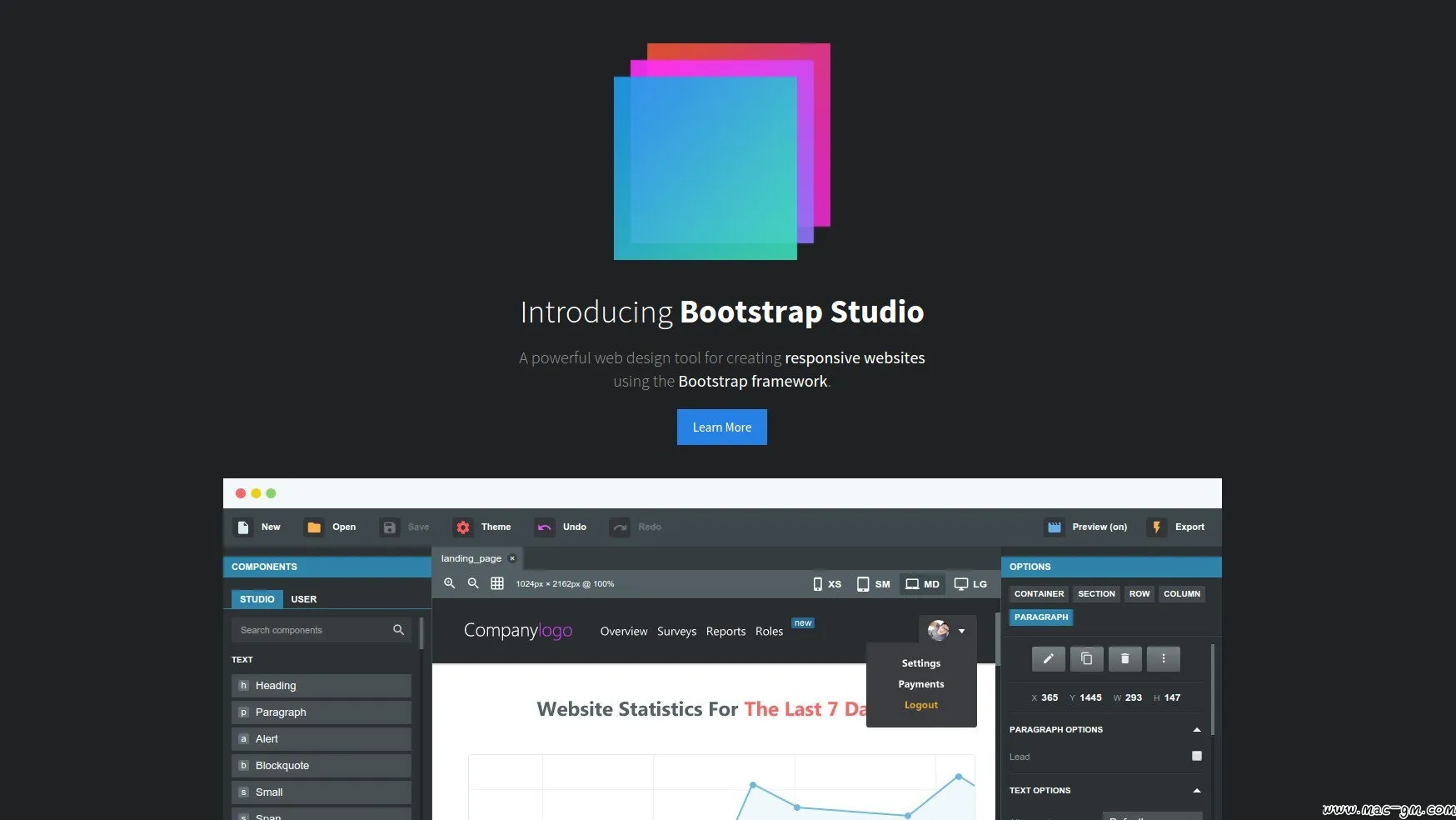 Bootstrap Studio v6.6.1 网页设计软件 Mac版 For Mac 浏览器工具 英文版