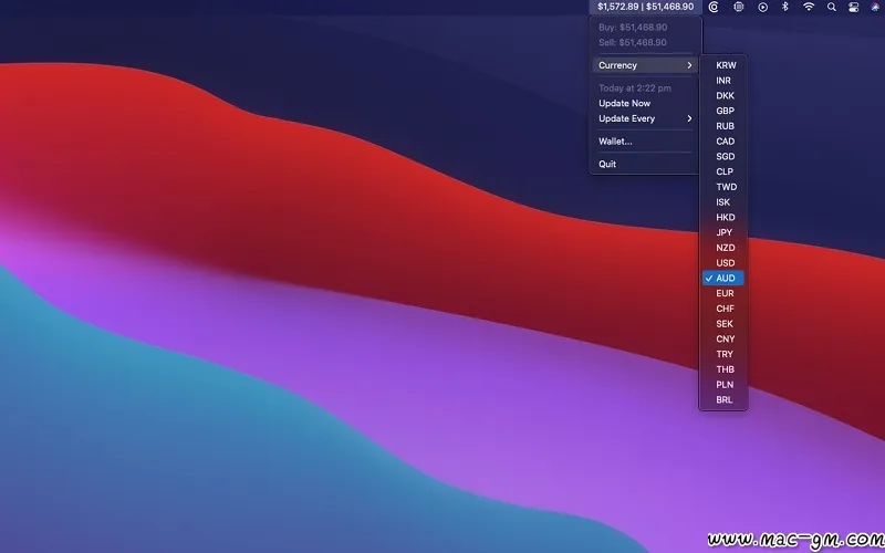 Bitcoin Bar v1.1 比特币行情 Mac版 For Mac 菜单栏工具 英文版