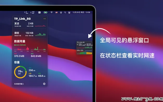网速 & 电池 Network & Battery 系统监控工具 Mac版 For Mac 网络工具 菜单栏工具 中文版