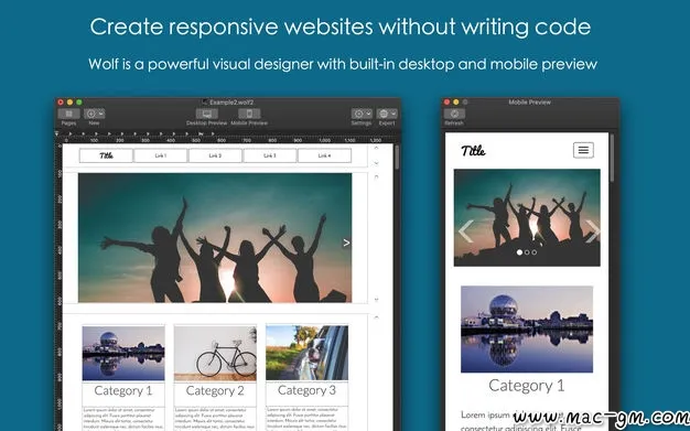 Wolf 2 - Responsive Designer v3.04 网页设计软件 Mac版 For Mac 效率工具 文本编辑 英文版