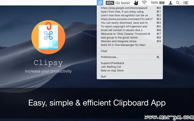 Clipsy v2.3 剪贴簿管理工具 Mac版 For Mac 文本编辑 图像工具 菜单栏工具 剪贴板工具 中文版