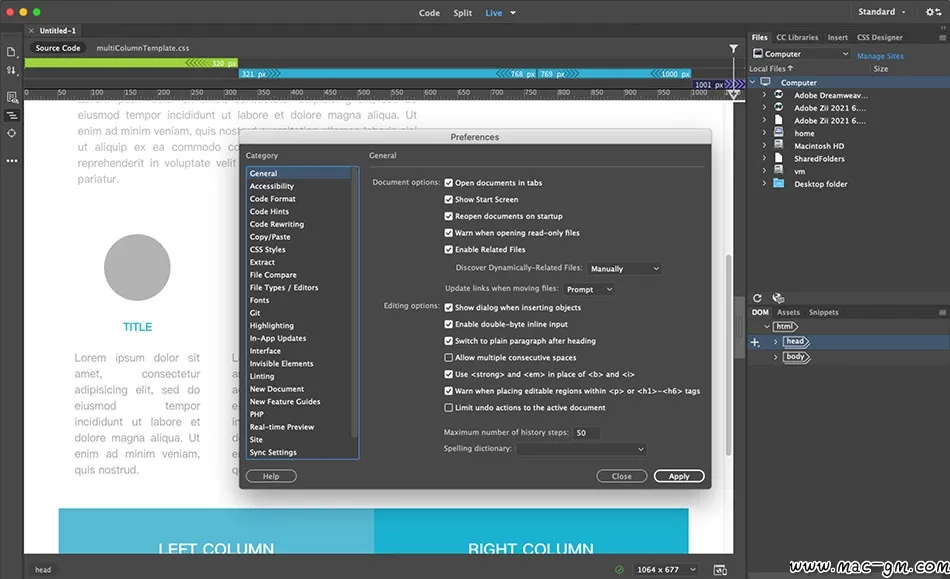 Dreamweaver CC 2021 网页设计软件软件 DW v21.3 Mac版 For Mac 浏览器工具 智能自动化 中文版