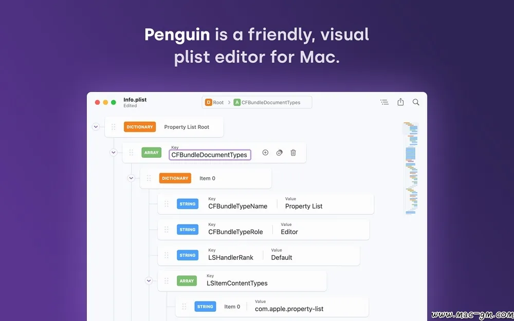 可视化plist 编辑器 Penguin v1.2 Mac版 For Mac 英文版