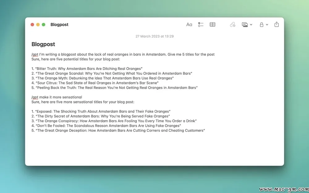 MacGPT ChatGPT v3.21 客户端 Mac版 For Mac 文本编辑 菜单栏工具 英文版