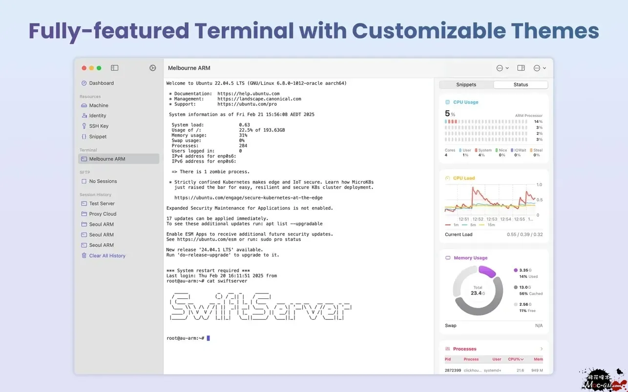 SwiftServer v2.2.1 服务器监控SSH管理工具 Mac版 For Mac 系统监控 网络工具 中文版
